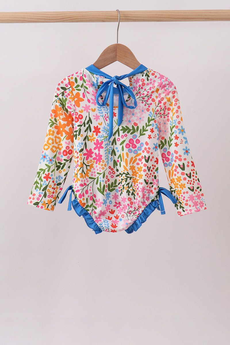 Summer floral print ruffle rashguard - Aaria Tees Aaria Tees