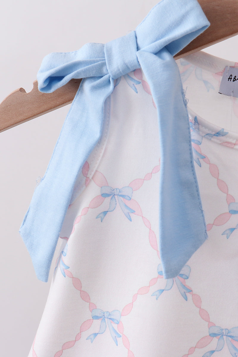 Blue bow ribbon print bloomer set - Aaria Tees Aaria Tees