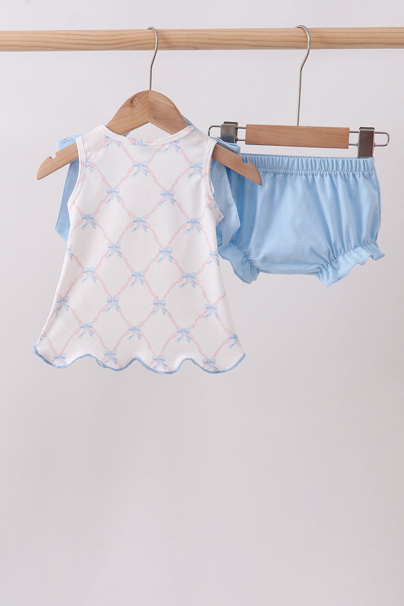 Blue bow ribbon print bloomer set - Aaria Tees Aaria Tees