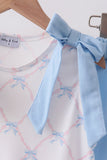Blue bow ribbon print ruffle shorts set - Aaria Tees Aaria Tees