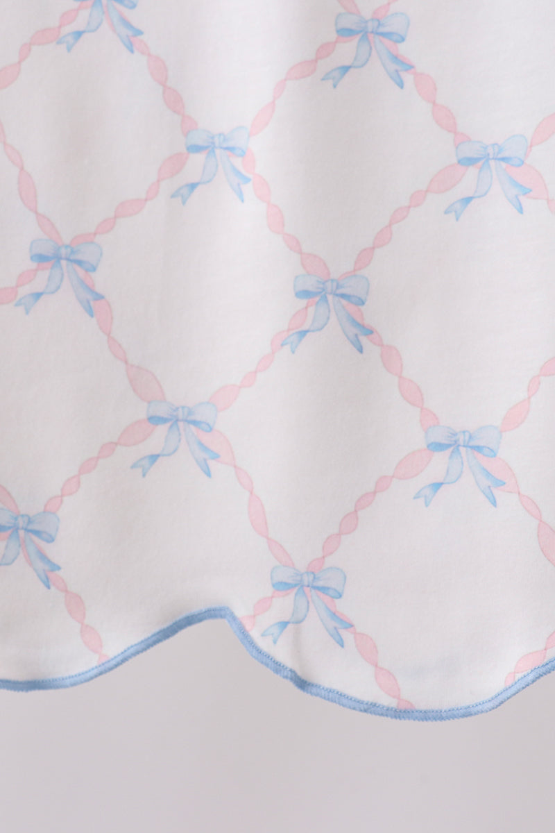 Blue bow ribbon print ruffle shorts set - Aaria Tees Aaria Tees