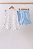 Blue bow ribbon print ruffle shorts set - Aaria Tees Aaria Tees