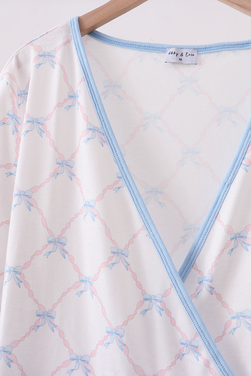 Blue bow ribbon print dress - Aaria Tees Aaria Tees