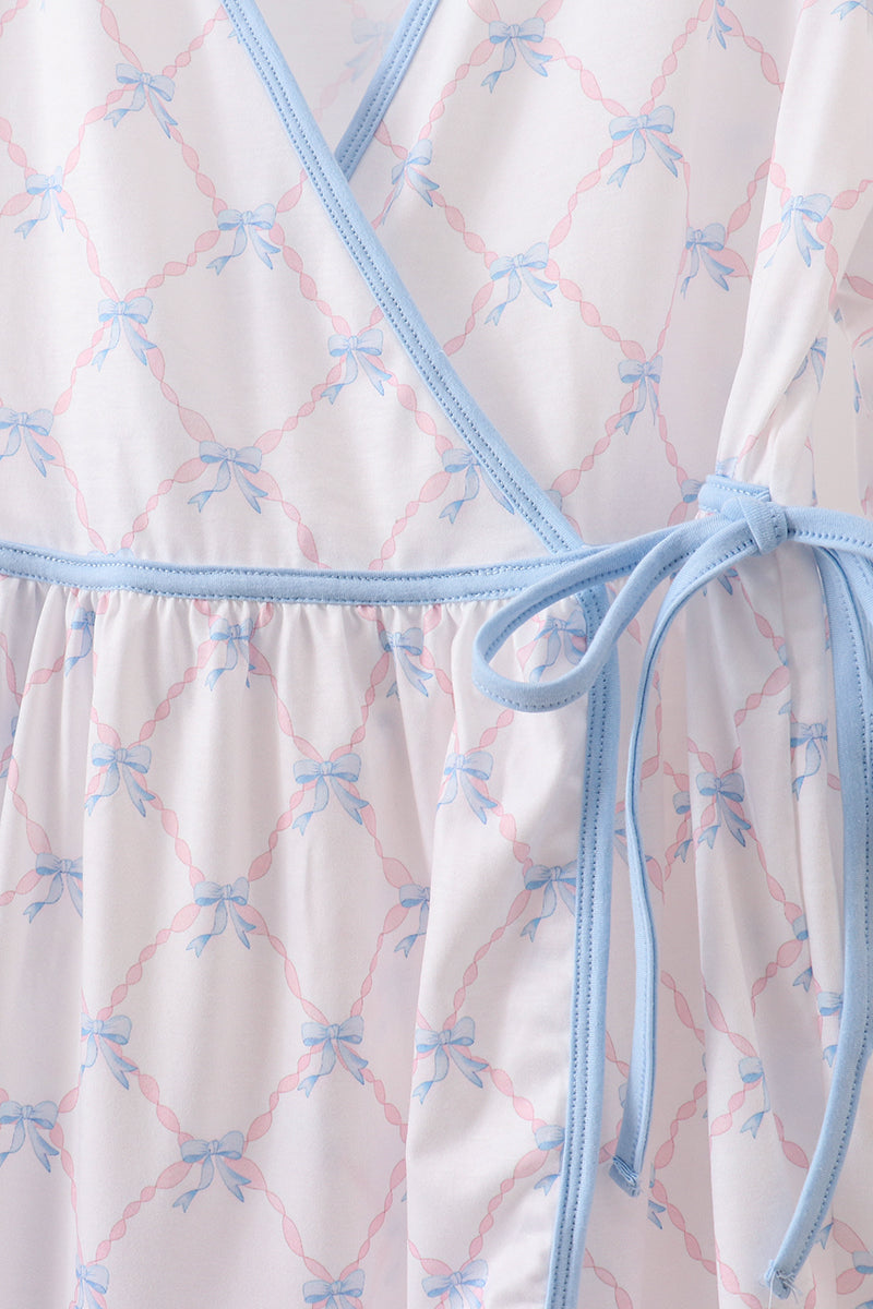 Blue bow ribbon print dress - Aaria Tees Aaria Tees