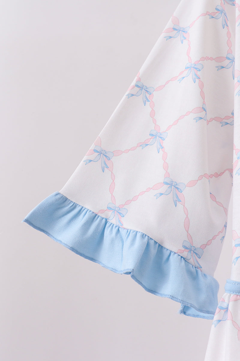 Blue bow ribbon print dress - Aaria Tees Aaria Tees