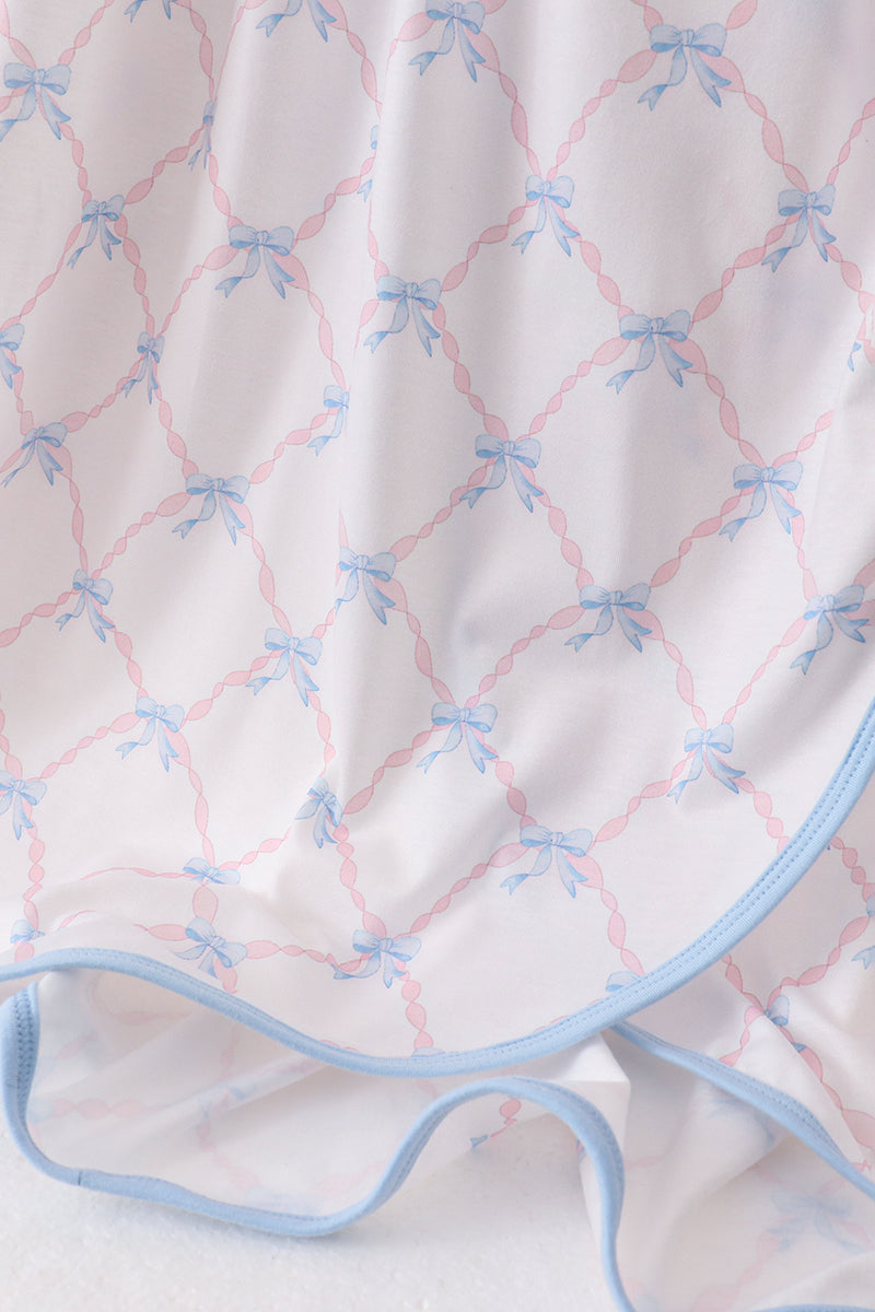 Blue bow ribbon print dress - Aaria Tees Aaria Tees