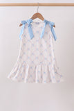 Blue bow ribbon print dress - Aaria Tees Aaria Tees