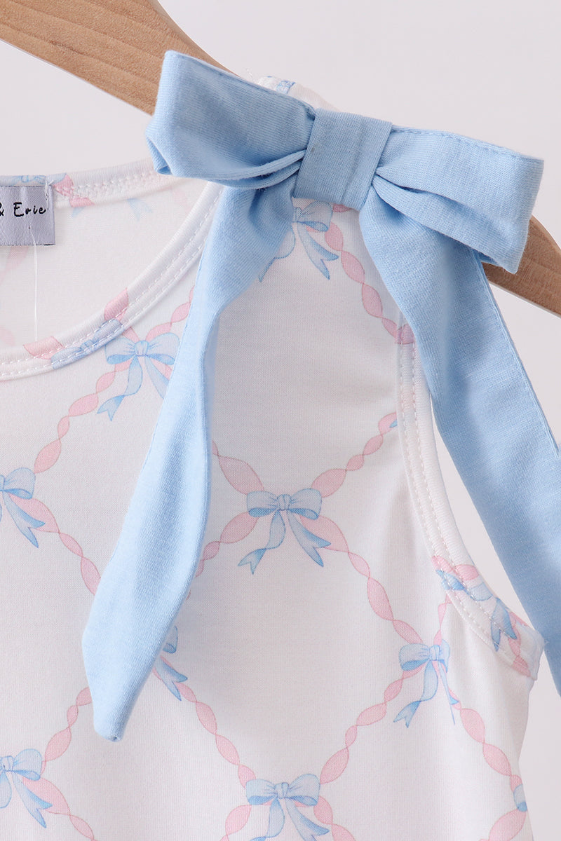 Blue bow ribbon print dress - Aaria Tees Aaria Tees