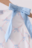 Blue bow ribbon print dress - Aaria Tees Aaria Tees