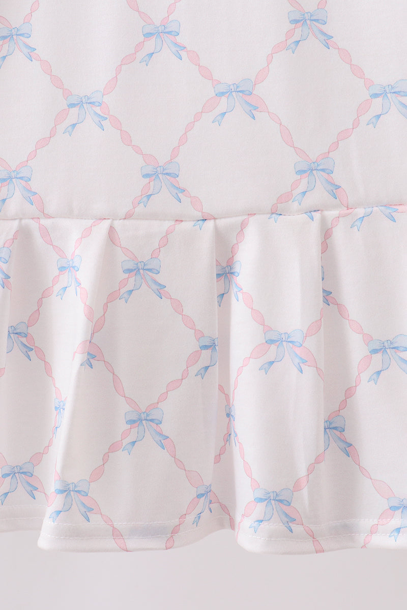 Blue bow ribbon print dress - Aaria Tees Aaria Tees