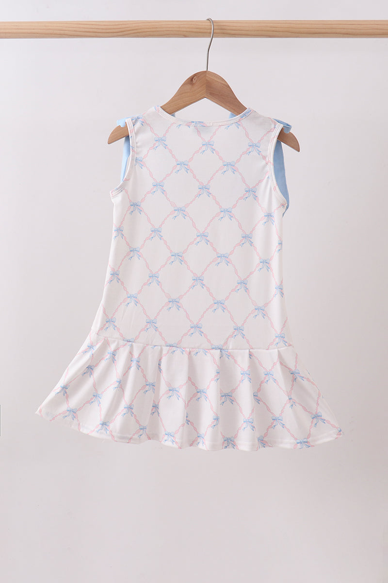 Blue bow ribbon print dress - Aaria Tees Aaria Tees
