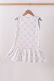 Blue bow ribbon print dress - Aaria Tees Aaria Tees