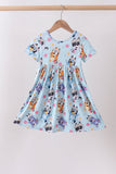 Blue character floral bamboo dress Aaria Tees