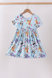 Blue character floral bamboo dress Aaria Tees