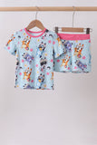 Blue character floral bamboo pajama set Aaria Tees