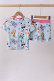 Blue character floral bamboo pajama set Aaria Tees