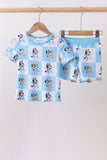 Blue character checkered bamboo pajama set Aaria Tees