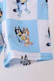 Blue character checkered bamboo pajama set Aaria Tees