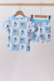 Blue character checkered bamboo pajama set Aaria Tees