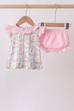 Pink puppy floral ruffle bloomer set - Aaria Tees Aaria Tees