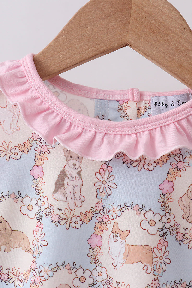 Pink puppy floral ruffle bloomer set - Aaria Tees Aaria Tees