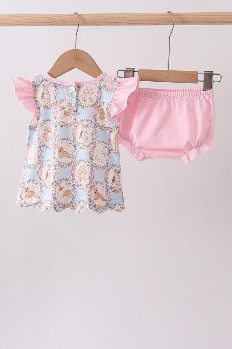 Pink puppy floral ruffle bloomer set - Aaria Tees Aaria Tees