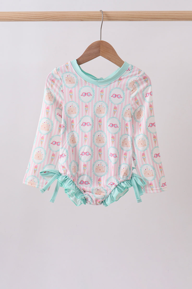 Green castle cream ruffle rashguard - Aaria Tees Aaria Tees