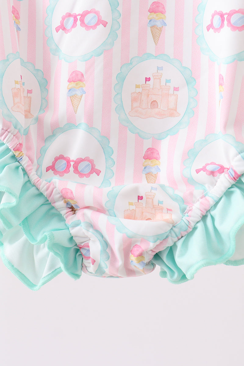 Green castle cream ruffle rashguard - Aaria Tees Aaria Tees