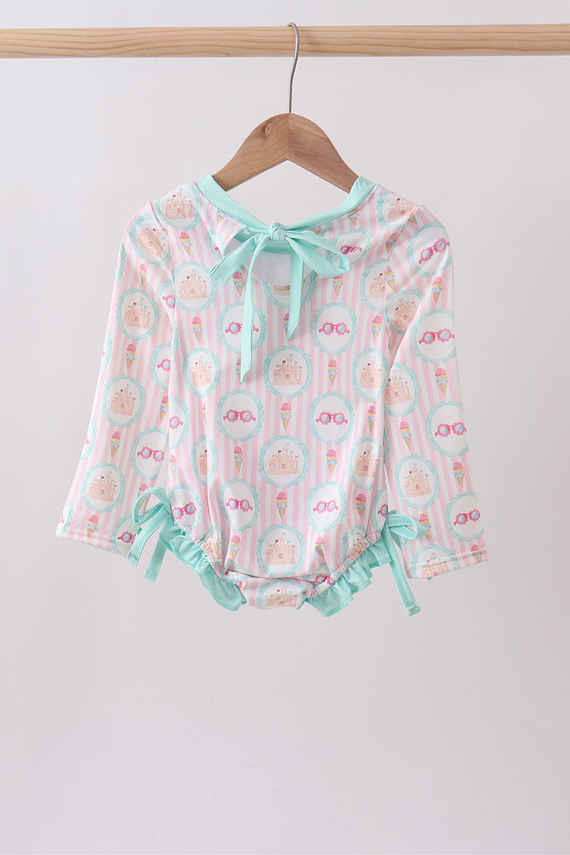 Green castle cream ruffle rashguard - Aaria Tees Aaria Tees
