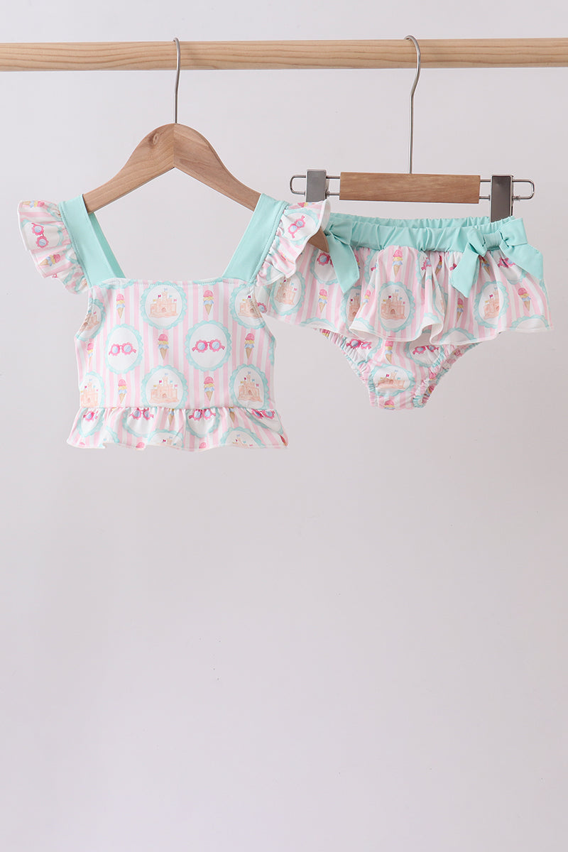 Green castle cream ruffle 2pc swimsuit - Aaria Tees