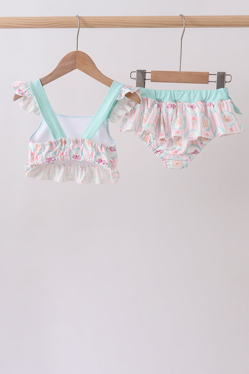 Green castle cream ruffle 2pc swimsuit - Aaria Tees Aaria Tees
