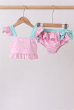 Pink sailboat print ruffle 2pc swimsuit - Aaria Tees Aaria Tees