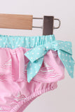 Pink sailboat print ruffle 2pc swimsuit - Aaria Tees Aaria Tees