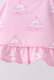 Pink sailboat print ruffle 2pc swimsuit - Aaria Tees Aaria Tees