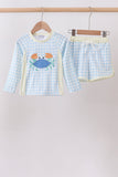 Blue crab applique plaid 2pc rashguard set - Aaria Tees Aaria Tees