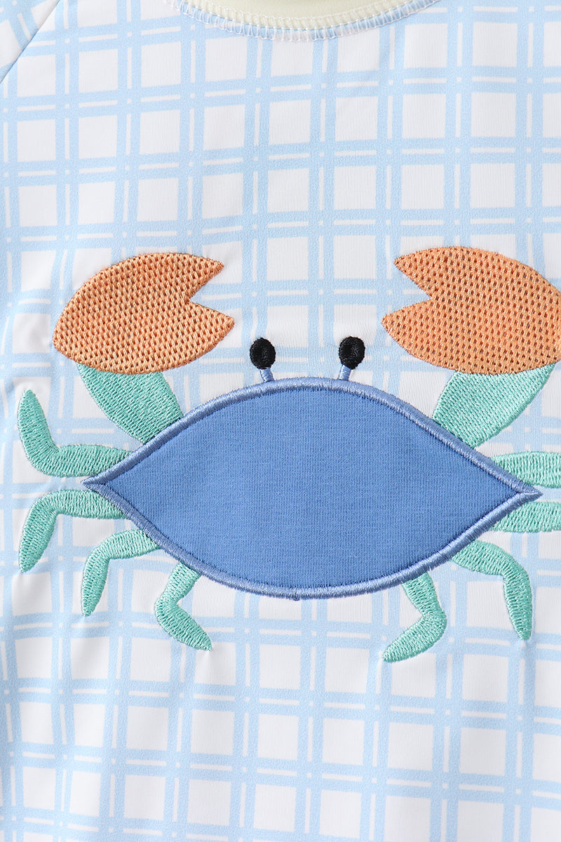 Blue crab applique plaid 2pc rashguard set - Aaria Tees Aaria Tees