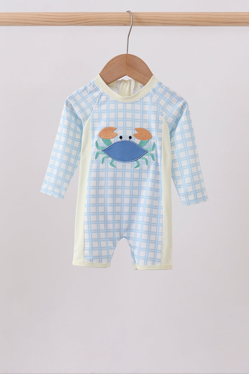 Blue crab applique plaid one-piece swimsuit - Aaria Tees Aaria Tees