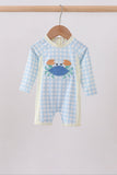 Blue crab applique plaid one-piece swimsuit - Aaria Tees Aaria Tees