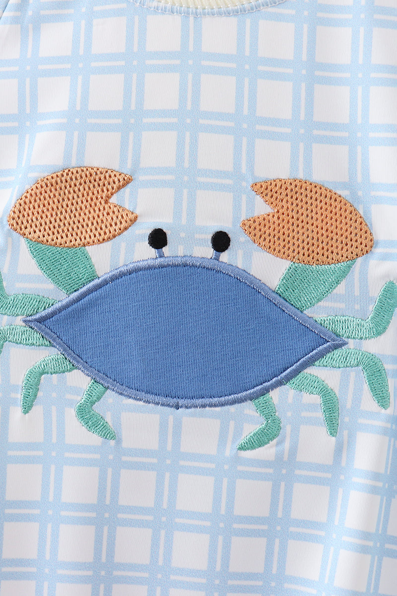 Blue crab applique plaid one-piece swimsuit - Aaria Tees Aaria Tees