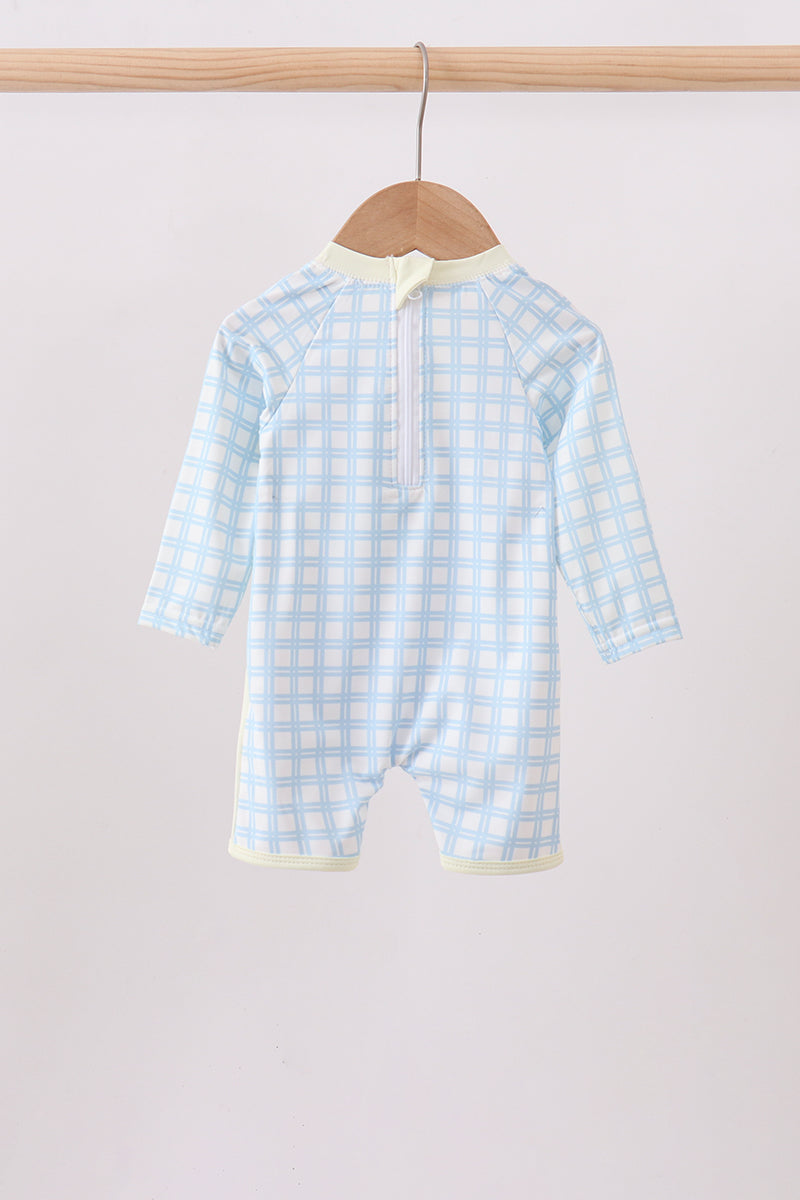 Blue crab applique plaid one-piece swimsuit - Aaria Tees Aaria Tees