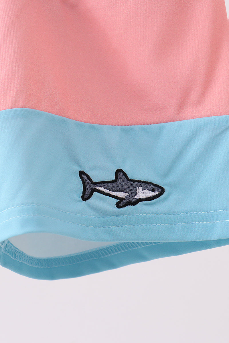 Colorblock fish embroidery swim trunks - Aaria Tees Aaria Tees
