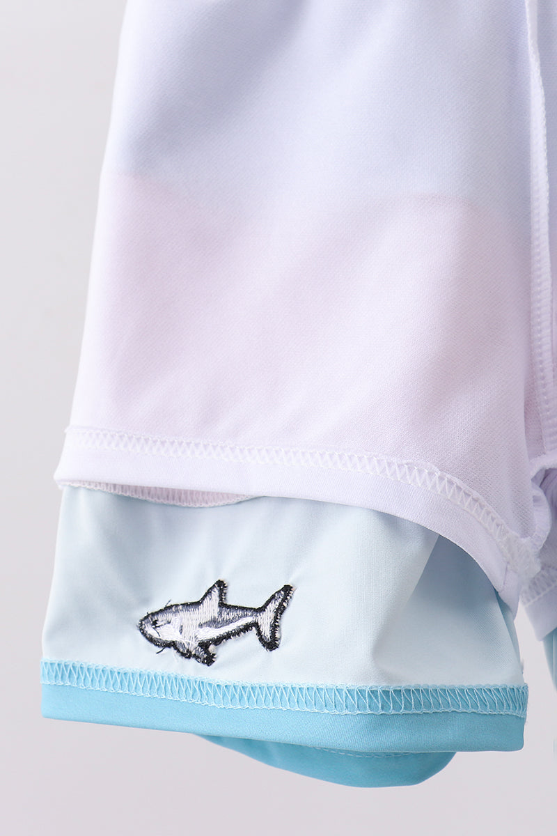 Colorblock fish embroidery swim trunks - Aaria Tees Aaria Tees