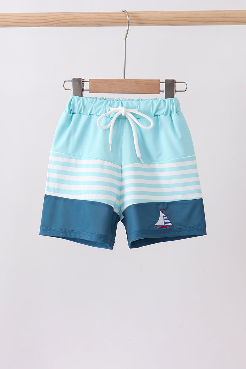 Blue stripe sailboat embroidery swim trunks - Aaria Tees Aaria Tees