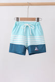 Blue stripe sailboat embroidery swim trunks - Aaria Tees Aaria Tees