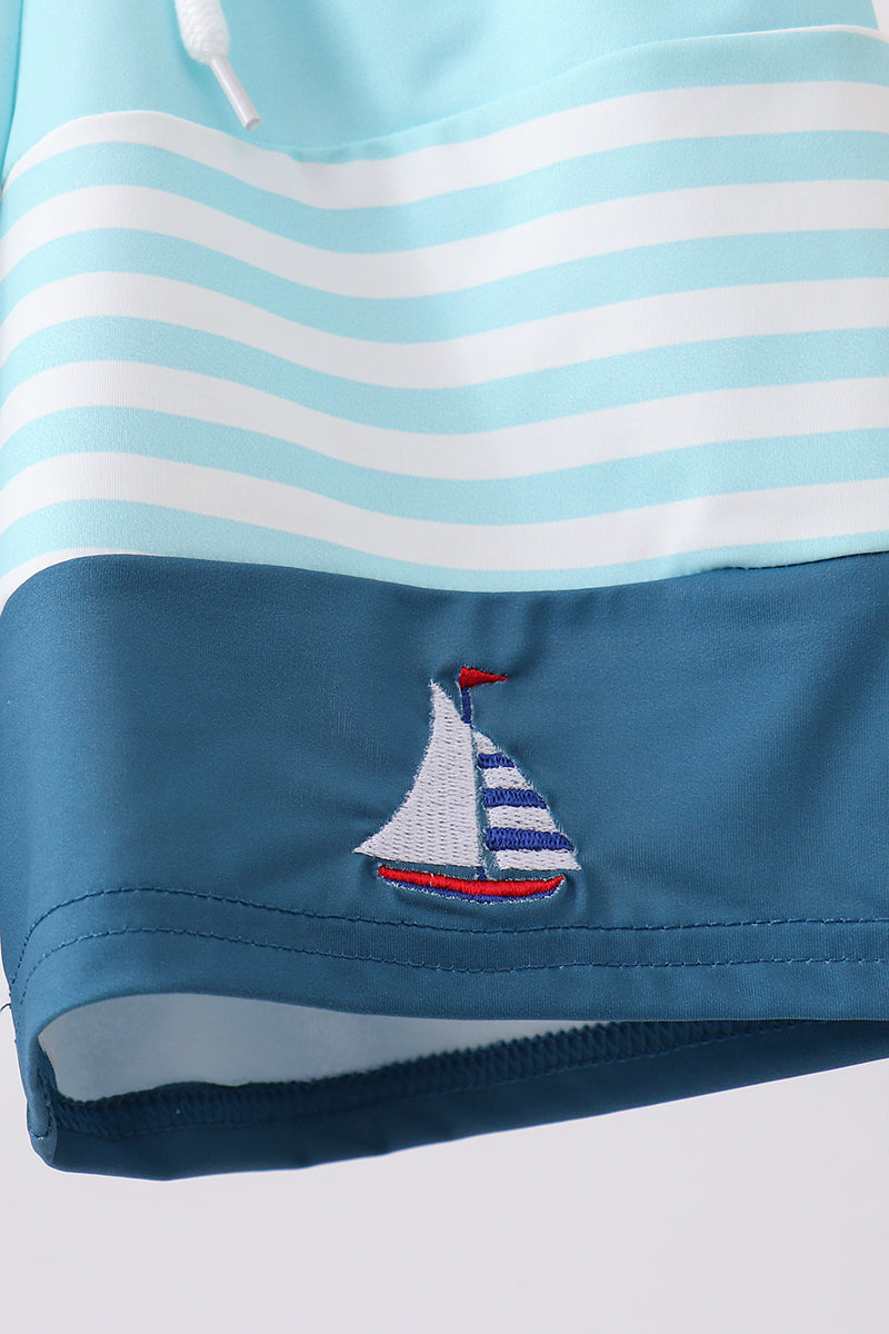 Blue stripe sailboat embroidery swim trunks - Aaria Tees Aaria Tees