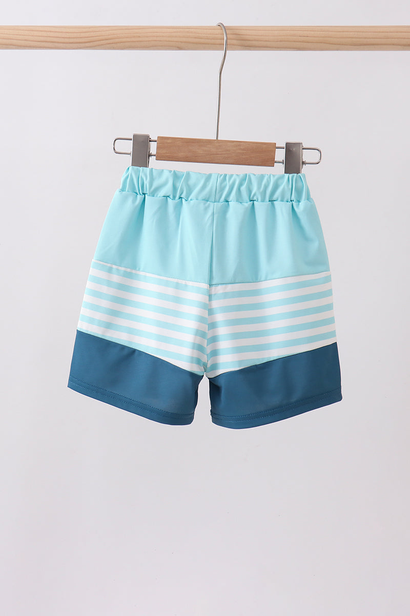 Blue stripe sailboat embroidery swim trunks - Aaria Tees Aaria Tees