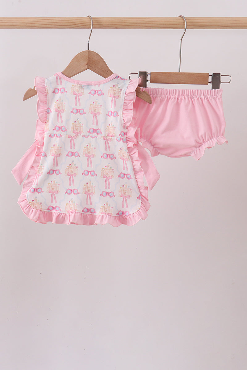Pink bow castle ruffle bloomer set - Aaria Tees Aaria Tees