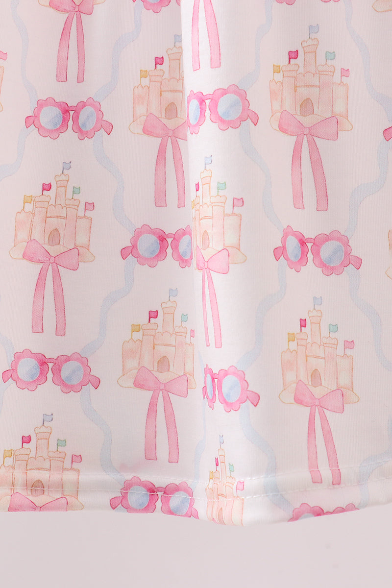Pink bow castle ruffle shorts set - Aaria Tees Aaria Tees