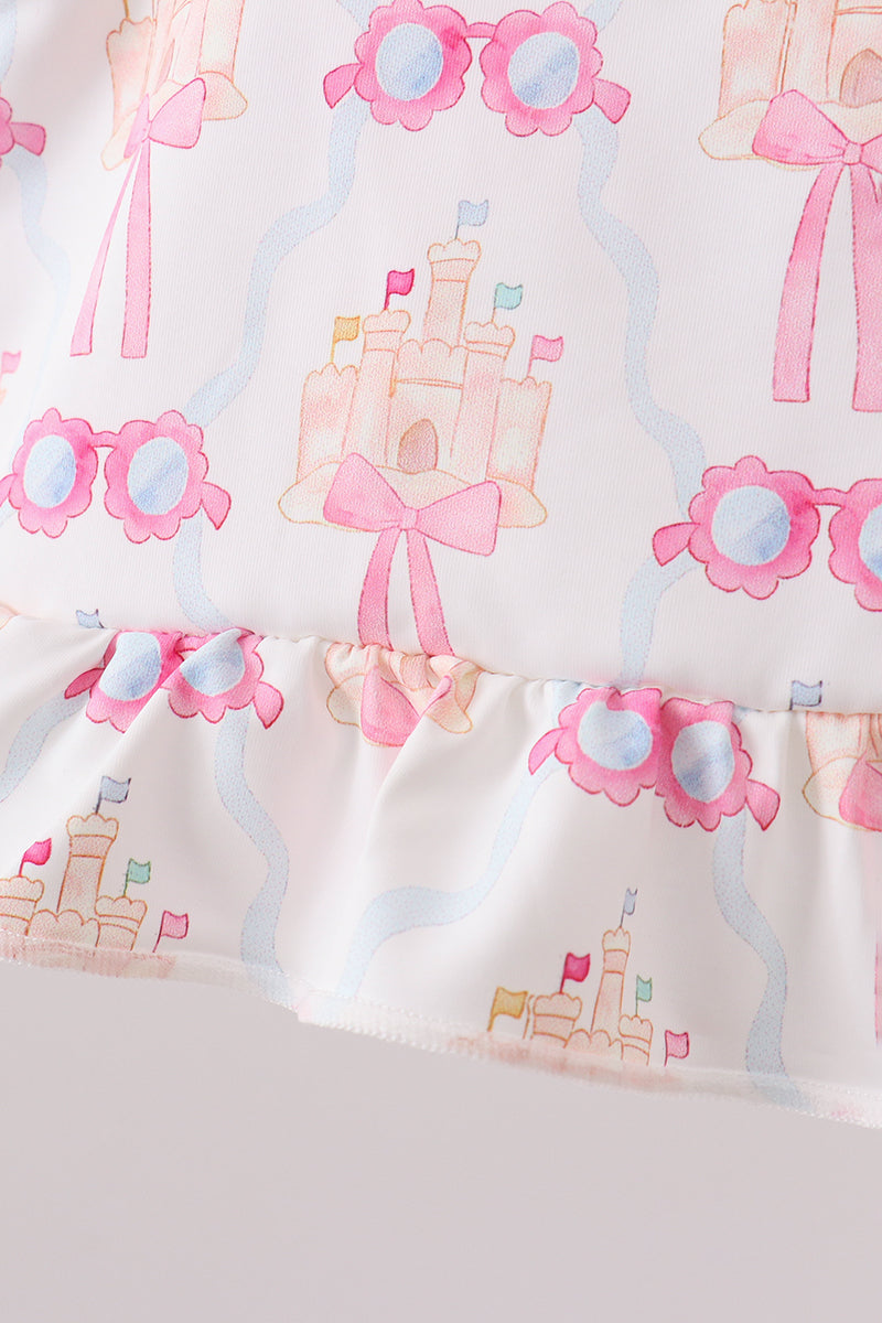 Pink bow castle ruffle 2pc swimsuit - Aaria Tees Aaria Tees