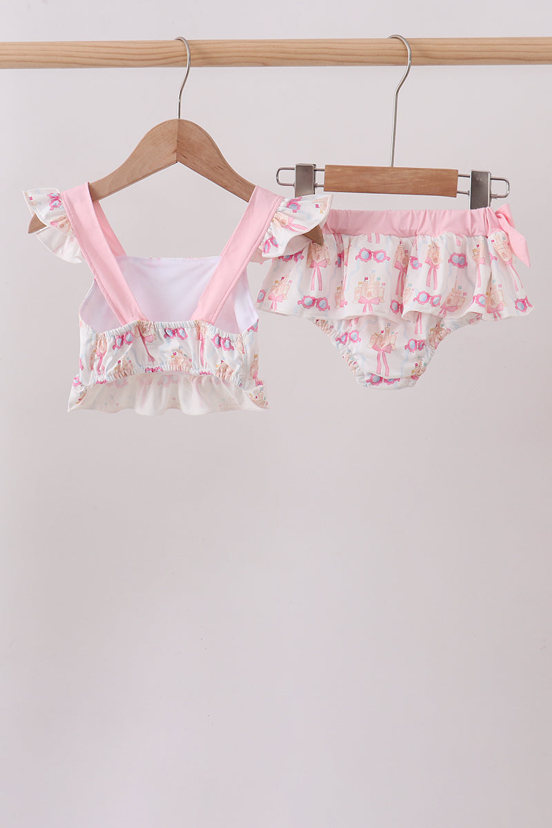 Pink bow castle ruffle 2pc swimsuit - Aaria Tees Aaria Tees